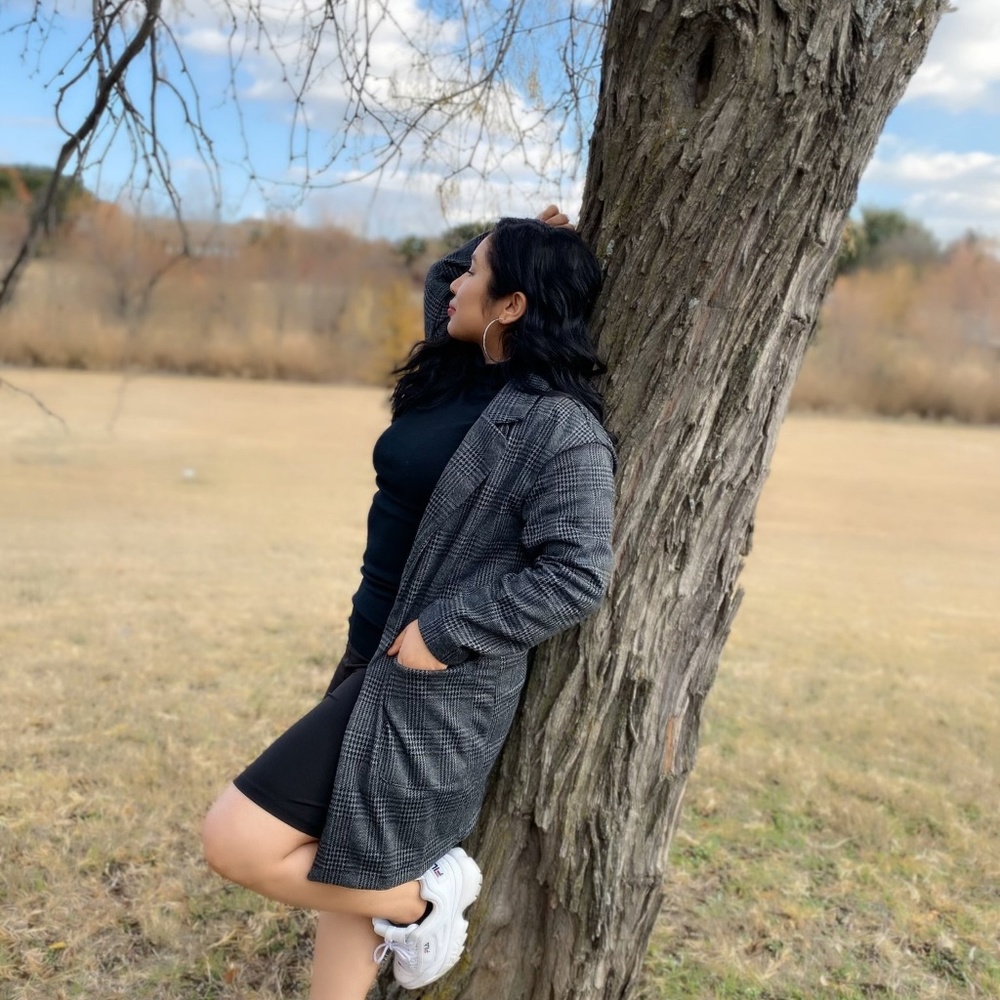 Long Sleeves Check Pattern Blazer - Picture 3 of 4